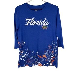 Florida Gators T-shirt Womens Medium 8/10 Blue Paisley Print Rhinestone Pro Edge